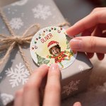 Personalised Elf Santa Claus Snowman Set of 2 Waterproof Stickers Labels with Name and Photo Gift Decor Christmas Party Favor for Family Kids