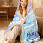Personalised Colourful Gradient Word Cloud Soft Hooded Blanket with Name Birthday Gift for Kids Adults