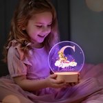 Luce notturna a LED in acrilico con iniziale del nome e base in legno, regalo di compleanno per bambini e bambine.