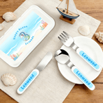 Personalised Cute Sea ​​Animals Safe Stainless Steel Fork Spoon Knife 3 Pcs Cutlery Set with Name and Case Birthday Gift for Boys Girls