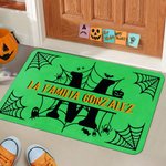 Alfombra personalizada con tema de Halloween y diseño de telaraña con nombre e iniciales decoración del hogar regalo de Halloween para familia 2