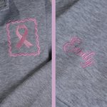 Personalised Multicolor Embroidered Ribbon Wavy Border Quarter Zip Sweatshirt Hoodie with Name Breast Cancer Awareness Gift for Cancer Survivor