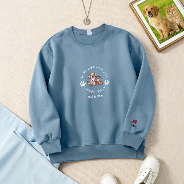 Personalized Embroidered Pet Photo In My Dog Mom Era Multicolour T-shirt Sweatshirt Hoodie with Name Pet Party Salon Birthday Gift for Pet Owner Lover