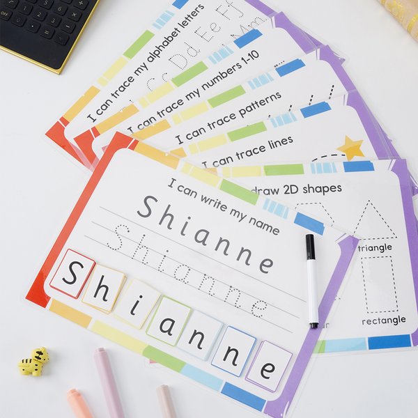 Personalised Rainbow Handwriting Write Name Tracing Board Laminated Starter Pack Home Learning Teaching Tool Gift for Boys Girls