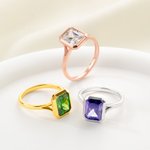Henkilökohtainen Square Sterling Silver Birthstone Kehys Set Solitaire Ring Dainty Korut Daily Wear Häät Vuosipäivä Syntymäpäivälahja Pariskunta Morsian