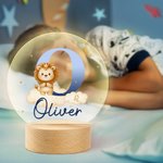 Luce notturna a LED in acrilico con iniziale del nome e base in legno, regalo di compleanno per bambini e bambine.