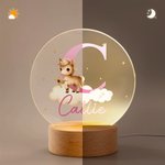 Luce notturna a LED in acrilico con iniziale del nome e base in legno, regalo di compleanno per bambini e bambine.