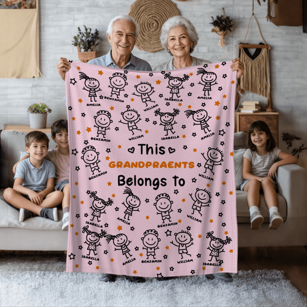 Personalised Cute Line Cartoon Character Soft Throw Blanket with Name Home Decor Birthday Gift for Family Grandma Mom