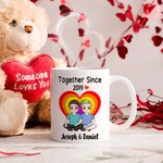 Personalized Together Since Year Heart Cartoon Couple Character 11 oz Ceramic Coffee Mug with Names Anniversary Birthday Gift for Couples