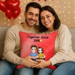 Personalised Together Since Year Cartoon Couple Soft Cushion Cover with Names Home Decor Anniversary Birthday Gift for Couples