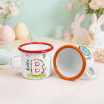 Personalized Colored Rabbit Easter Egg Initial 12 oz Enamel Mug with Name Easter Party Favor Gift for Kids