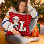 Funda de cojín personalizada de hockey sobre hielo con nombre, inicial y número, regalo de cumpleaños para jugadores de hockey sobre hielo.