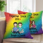 Personalised Together Since Year Cartoon Couple Soft Cushion Cover with Names Home Decor Anniversary Birthday Gift for Couples