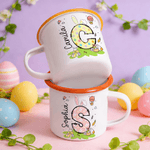 Personalized Colored Rabbit Easter Egg Initial 12 oz Enamel Mug with Name Easter Party Favor Gift for Kids