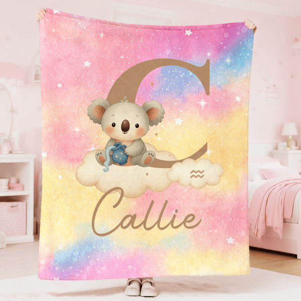 Personalised Starry Sky 12 Zodiac Animal Soft Throw Blanket with Name and Initial Daily Use Birthday Gift for Children Girls Boys