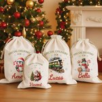 Personalised Special Delivery Cute Snowman Drawstring Canvas Gift Bag with Name Christmas Party Gift for Kids Family