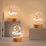 Luce notturna a LED in acrilico con iniziale del nome e base in legno, regalo di compleanno per bambini e bambine.