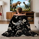 Personalized Dinosaur Fossil Soft Hooded Blanket with Name Daily Use Birthday Gift for Kids Teenagers Boys