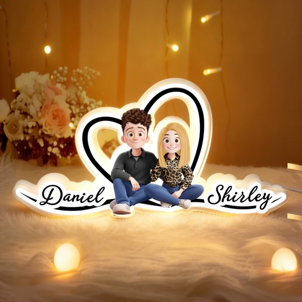 Personalizzato 3D stile Cartoon Character Acrilico LED Luce notturna con nome Home Decor Regalo di San Valentino per la coppia
