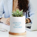 Maceta de cerámica personalizada con nombre, texto y base de bambú Decoración de escritorio Regalo de cumpleaños para amantes de las plantas