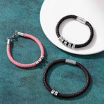 Personalised Leather Braided Bracelet with 1-9 Beads Engraved Names Birthday Valentine's Day Gift
