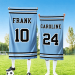 Personalised Multicolour Stripes Sporty Quick Dry Oversized Beach Towel with Name and Number Game Day Swimming Pool Gift for Sports Lovers Teammates