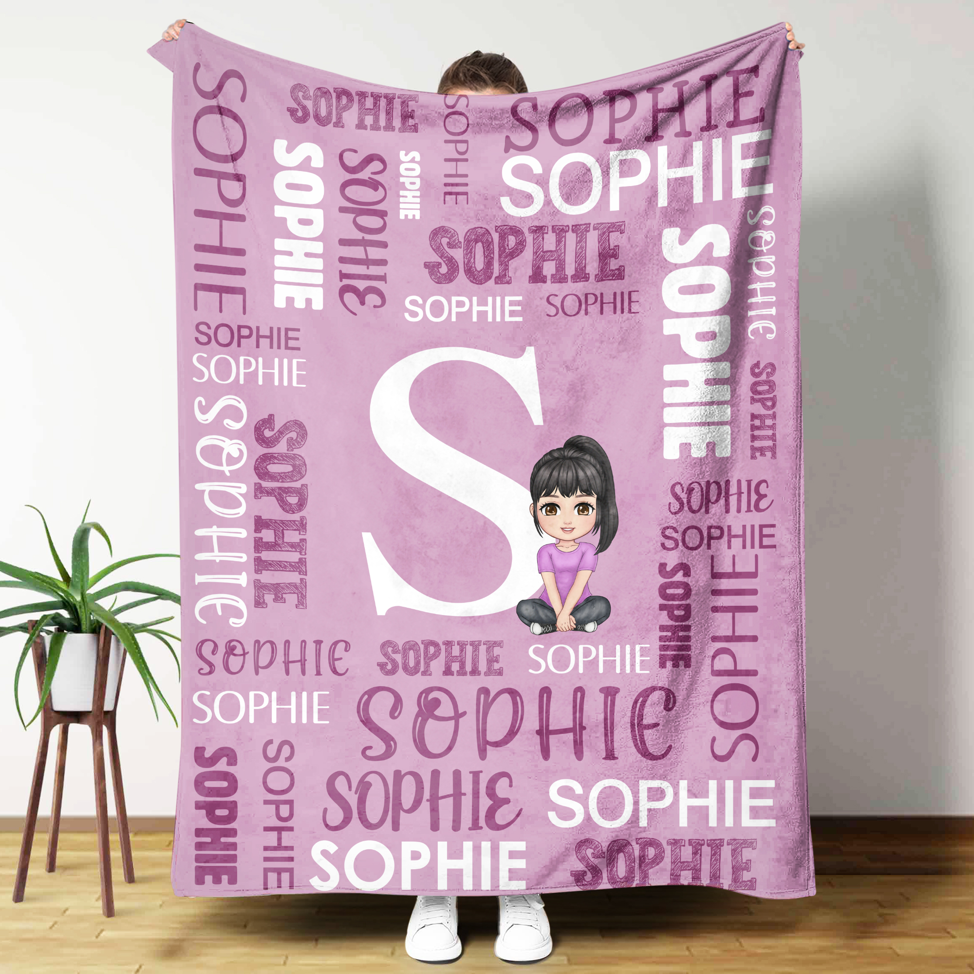 Personalisierte Cartoon-Figur Kuscheldecke mit Namen und Initiale Haus Deko Geburtstag Weihnachtsgeschenk für Familie Freunde