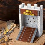 Gepersonaliseerde 3D afgedrukt kasteel stenen muur brug Feeder Box met tekst Reptile Habitat Adoptie Verjaardag Gift voor hagedis Reptile eigenaars