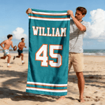 Personalised Multicolour Stripes Sporty Quick Dry Oversized Beach Towel with Name and Number Game Day Swimming Pool Gift for Sports Lovers Teammates