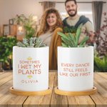 Maceta de cerámica personalizada con nombre, texto y base de bambú Decoración de escritorio Regalo de cumpleaños para amantes de las plantas