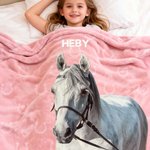 Personalisierte mehrfarbige weiche Decke mit Pferd Foto Hufeisen Druck Namen Zimmer Deko Geburtstagsgeschenk für Pferdeliebhaber