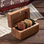 Wooden Guitar Pick Box Magnetic Storage Custom Engraved Text and Symbol Gift for Guitar Player