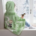 Personalised Cartoon Character Word Cloud Soft Hooded Blanket with Initial and Names Home Decor Birthday Anniversary Gift for Family Kids