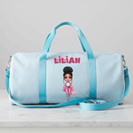 Personalised Cartoon Travel Character Striped Travel Duffel Bag with Name and Shoulder Strap Daily Use Birthday Gift for Women
