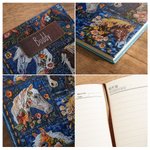 Personalized Faux Embroidered Horse Chicken Cow Flower Denim Journal Notebook with Text and 100 Lined Pages Daily Use Birthday Gift for Women
