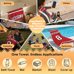 Personalised Multicolour Stripes Sporty Quick Dry Oversized Beach Towel with Name and Number Game Day Swimming Pool Gift for Sports Lovers Teammates