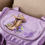 Personalized Watercolour Birth Flower Cowboy Boots Travel Duffel Bag with Name and Shoes Compartment Birthday Travel Gift for Cowgirl