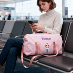 Personalised Cartoon Travel Character Striped Travel Duffel Bag with Name and Shoulder Strap Daily Use Birthday Gift for Women