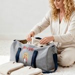 Personalised Cartoon Travel Character Striped Travel Duffel Bag with Name and Shoulder Strap Daily Use Birthday Gift for Women