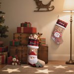 Gepersonaliseerde 3D Sneeuwpop Kerstman en IJsbeer Kerstsok met Geborduurde Naam Huisdecoratie Kerstcadeau voor Kinderen Vrienden en Familie
