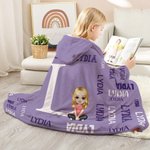 Personalised Cartoon Character Word Cloud Soft Hooded Blanket with Initial and Names Home Decor Birthday Anniversary Gift for Family Kids