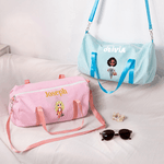 Personalised Cartoon Travel Character Striped Travel Duffel Bag with Name and Shoulder Strap Daily Use Birthday Gift for Women