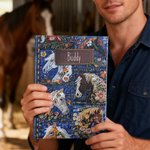 Personalized Faux Embroidered Horse Chicken Cow Flower Denim Journal Notebook with Text and 100 Lined Pages Daily Use Birthday Gift for Women