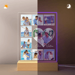 Personalized Heart 5-9 Photos Acrylic LED Night Light with Name and Wooden Base Home Decor Valentine's Day Anniversary Gift for Couple