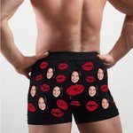 Personalised Funny Open Zipper Face Photo Red Lips Boxer Brief Men's Underwear with Name Valentine's Day Anniversary Gift for Men