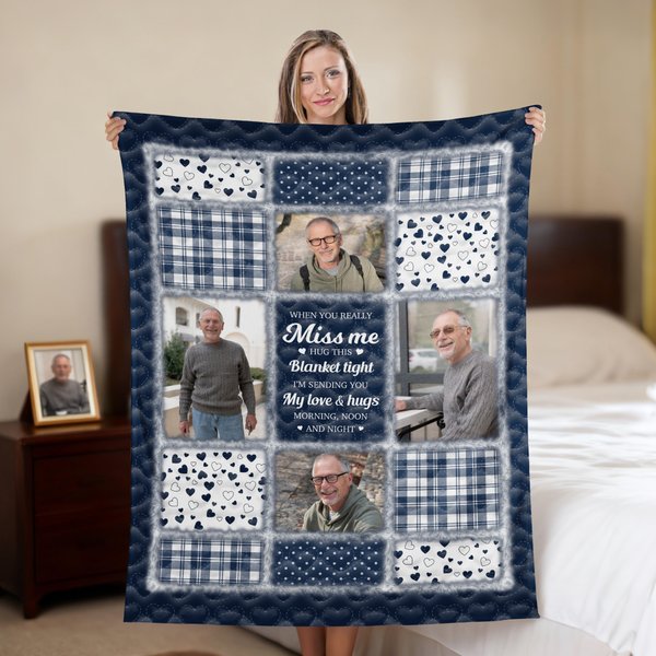 Personalised Photo Comfort Message Plaid Soft Throw Blanket with Name Home Decor Memorial Sympathy Gift for Family Friends