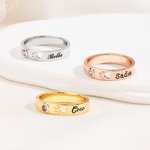Personalized Paw Print Birthstone Sterling Silver Ring with Engraved Name Memorial Jewelry Pet Loss Sympathy Gift for Women Cat Dog Moms