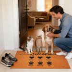 Zerbino antiscivolo personalizzato con nome Welcome Heart Dog Paw Print Regalo di compleanno per i proprietari di cani
