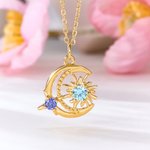 Collana personalizzata Sole e Luna con pietra di nascita Gioielli celesti Compleanno Regalo per la festa della mamma Donna