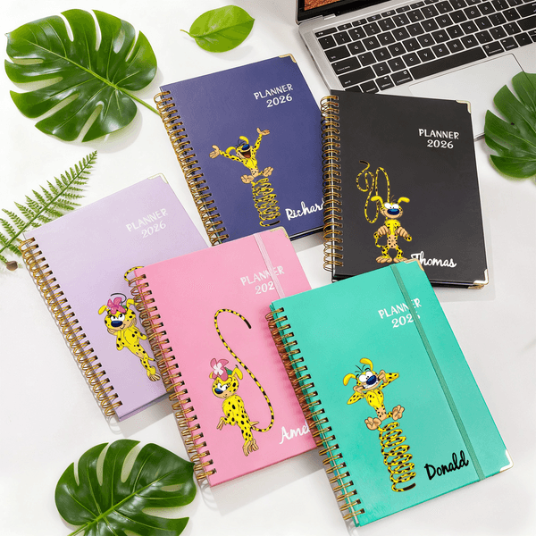 Personlig tecknad Marsupilami 2026 Planerare Spiral A5 Anteckningsbok med namn Födelsedag Nyårsgåva för bokälskare Vänner | Callie × Marsupilami®